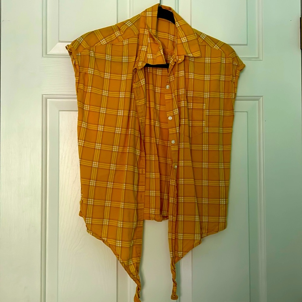 Old Navy turmeric plaid tie top